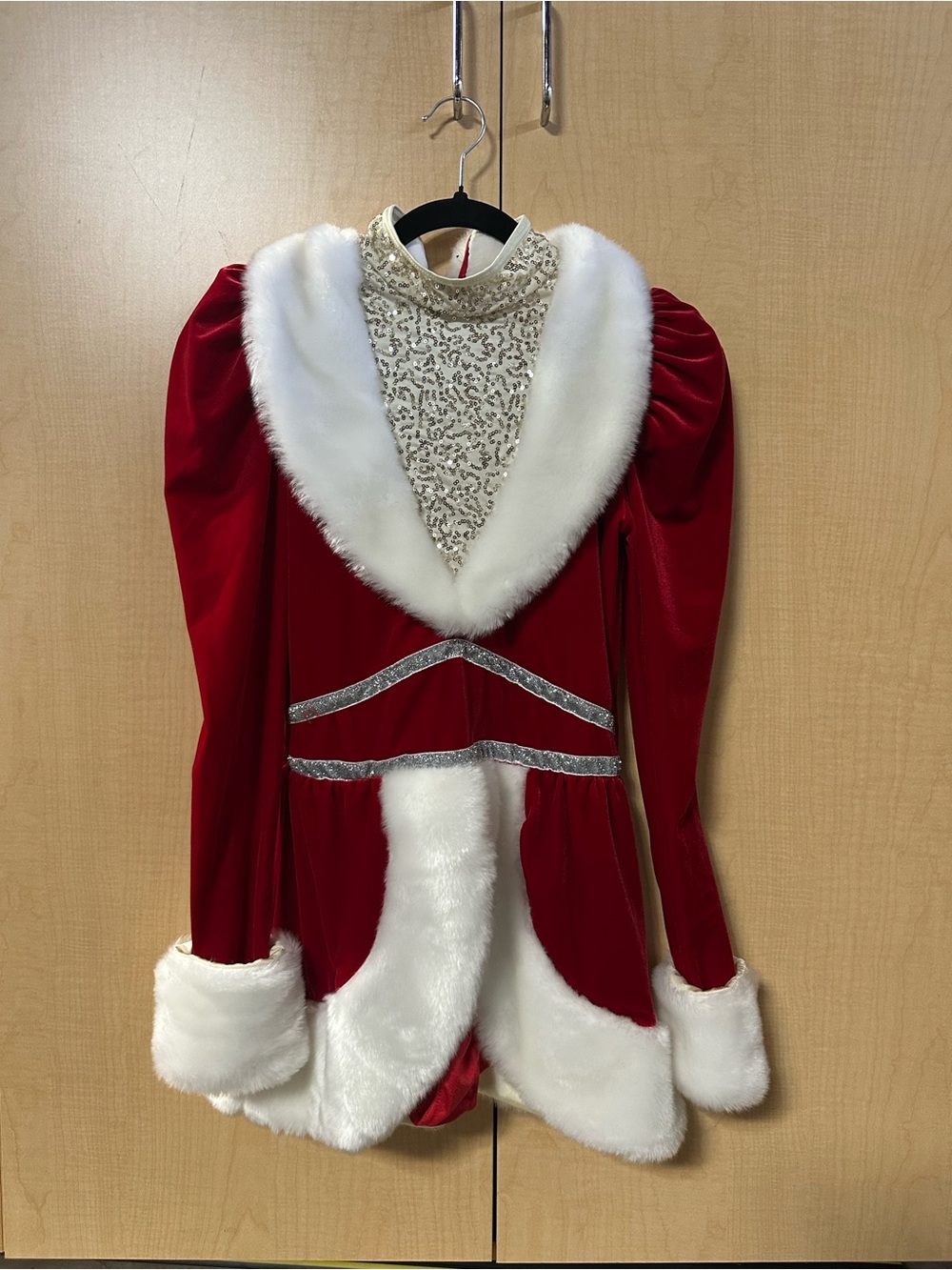 Weissman Red Velvet Holiday Dress with White Faux Fur Trim